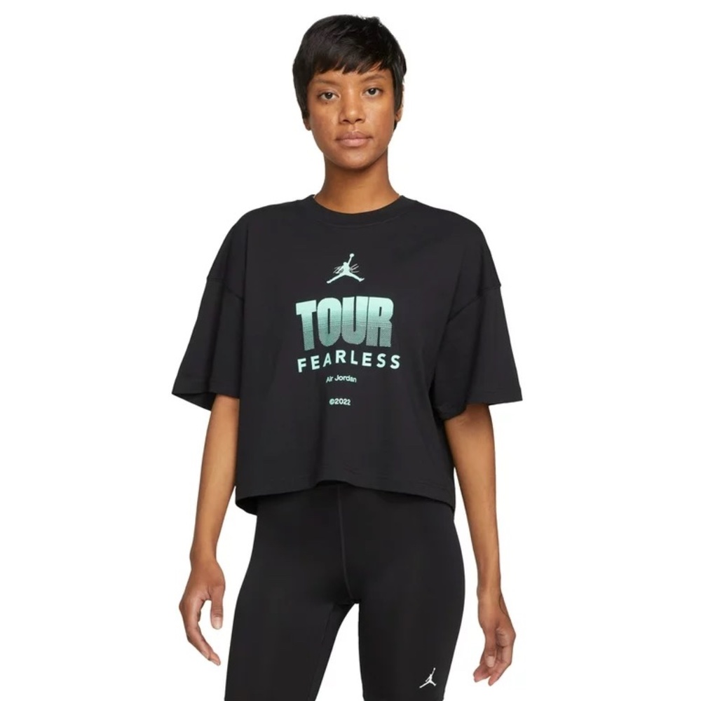 NWT Air Jordan Fearless Tour Boxy Cropped T-Shirt Black-Green